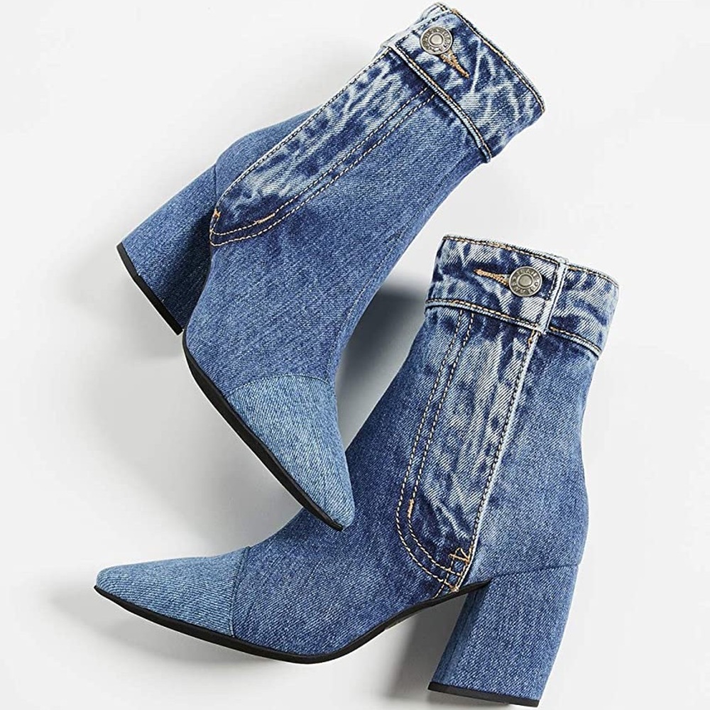 JEFFREY CAMPBELL Finite Block Heel Denim Booties 8